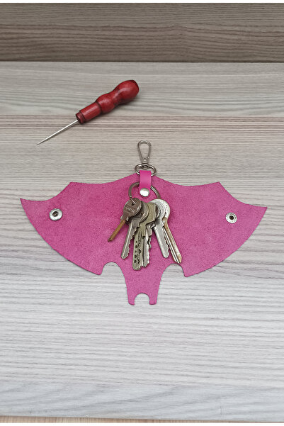 Yarasa Model Hakiki Deri Anahtarlık - Pembe Renk