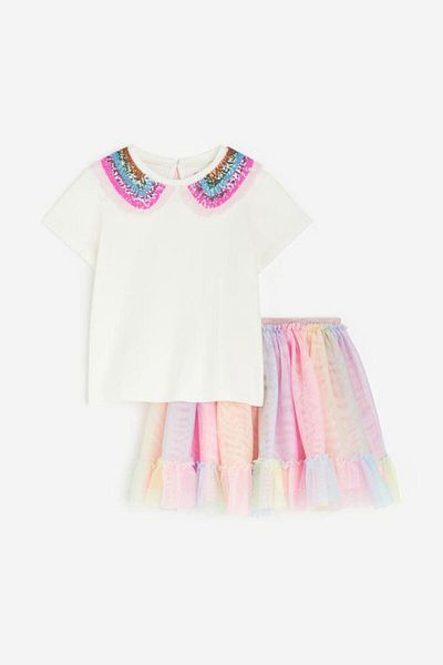 Monila New Season Baby Collar - Sequin Embroidered Tutu Skirt Set