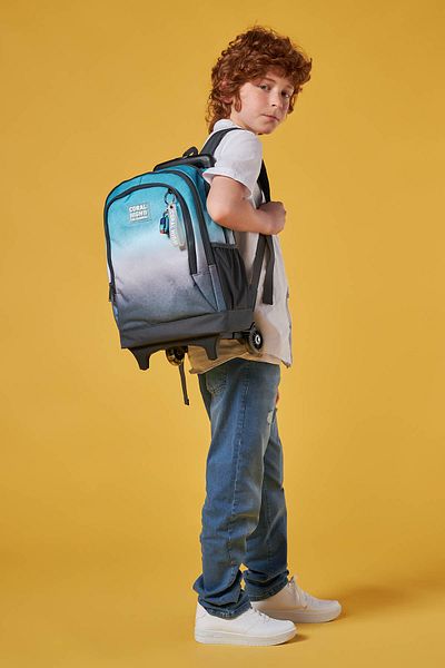 Coral High Rucsac de școală cu model Tie-Dye turcoaz și gri cu racletă pentru copii - 23968
