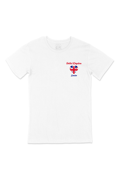 Cix London Engleska Zastava Srce Džep Logo Dizajn Bela Majica