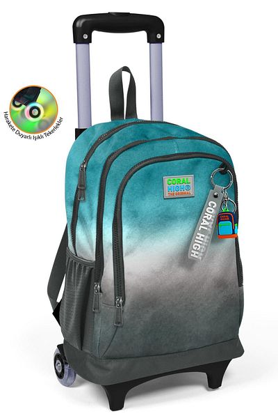 Coral High Rucsac de școală cu model Tie-Dye turcoaz și gri cu racletă pentru copii - 23968