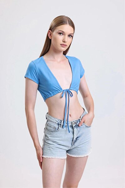 Nineteen Brand Kısa Kollu Bağcıklı Crop Top