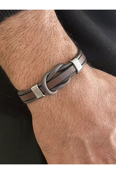 Farah Butik Men's Leather Bracelet Brown Magnet Buckle-Gift Bracelet