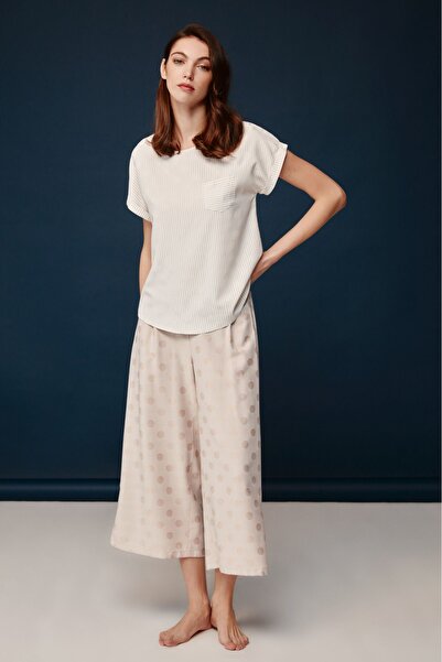 Bonnie Clyde Bonnie&clyde - Women's Beige Viscose Legs Wide Slit Pajama Set W.a.1.0.7.2.w.ı