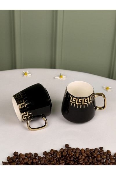 Viyalente Porcelain Nescafe Cup, Double Turkish Coffee Cup, Cup with Handle, Tea Cup, Mug