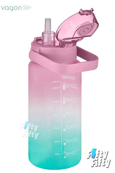 Vagonlife Tritan Bpa-free 1500ml with/without Straw Dual Color SoftTouch Motivation Water Bottle