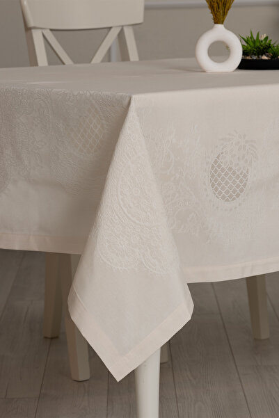 Tropikhome Pano Lace Pamuklu Masa Örtüsü 8 Kişilik 150x220 Cm Masa Örtüsü Krem