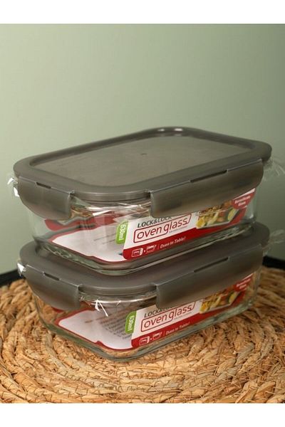 Viyalente 2 Pieces Euro Oven & Storage Container Square 630 ml Gray -| 400°C Safe as Heat