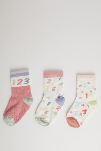 DeFacto Set of 3 Cotton Long Socks for Baby Girls - C4308a5ns