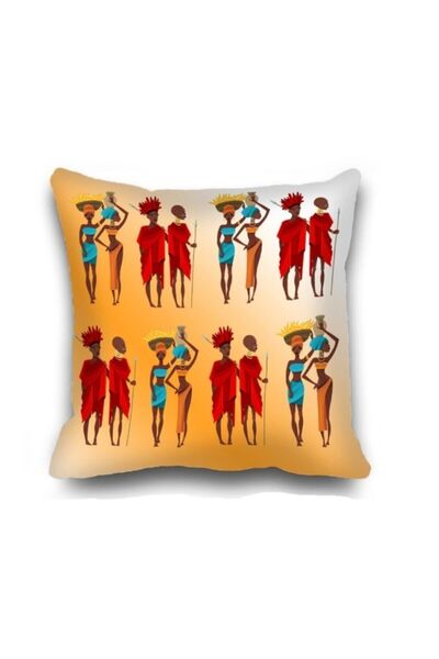 Tropikhome African People Kırlent Kılıfı Tek Taraf Baskılı Kırlent 40x40 Cm