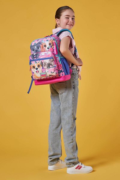 Coral High Pink Dog Patterned Children's School Bag Set of 3