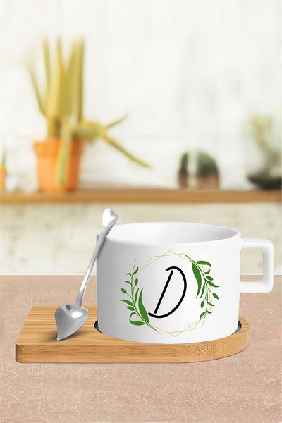 Bytwo D Letter Cup Set - Cup - Spoon and Saucer - tkm179