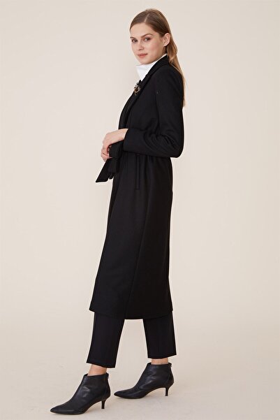 Esswaap Erkek Yaka Aksesuarlı Kaban Siyah