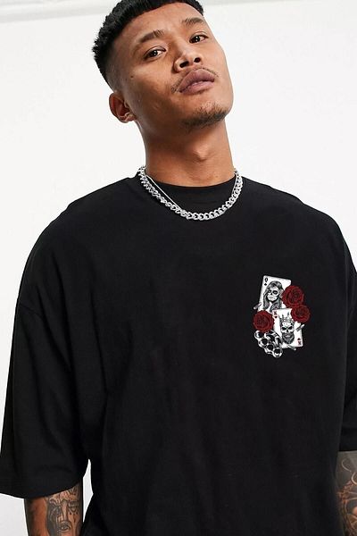 MOONBULL Unisex černé tričko King-Queen Card s potiskem