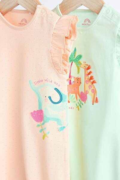 Next Baby Pastel Pink 2-Piece Romper Set - 100% Cotton, Animal Print