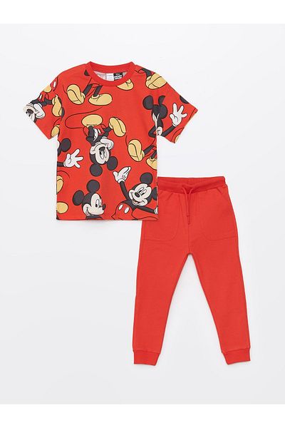 LC Waikiki Футболка з коротким рукавом з принтом Міккі Мауса для хлопчика Tisort і Esofman Bottom 2 Piece Set