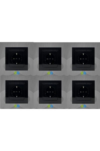 ELBİ ZENA GROUNDED SOCKET WITH FRAME 6 PIECES BLACK
