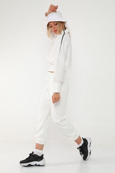 Dreamlike Collar And Shoulder Zipper Long Sleeve Bat Sleeve Sweat Pants Set With Pockets