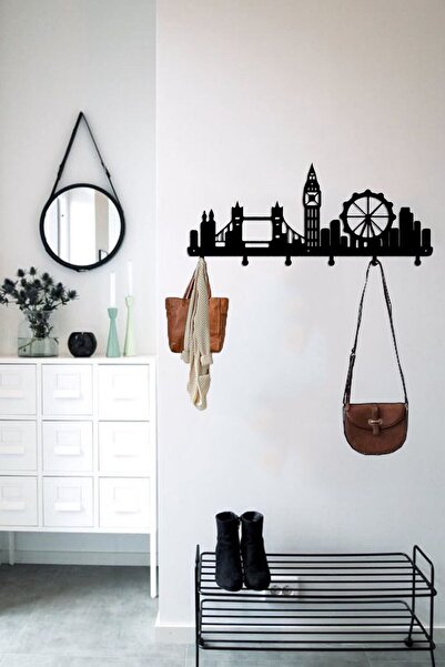 3art Metal Londra Şehir Silüeti Metal Askılık - Dekoratif Askı - Duvar Askısı - Elbise Askısı