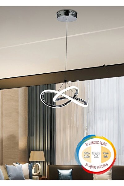 burenze 3 Renk Işıklı Modern Tekli Sarkıt Power Led Avize Krom Ledli Avize