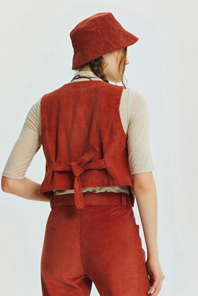 Clandestino Богемний стиль V-подібний виріз Класичний крій Жіночий жилет Помаранчевий