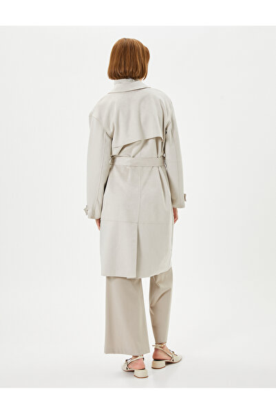 Koton Trençkot Kruvaze Düğmeli Beli Kuşaklı Cepli