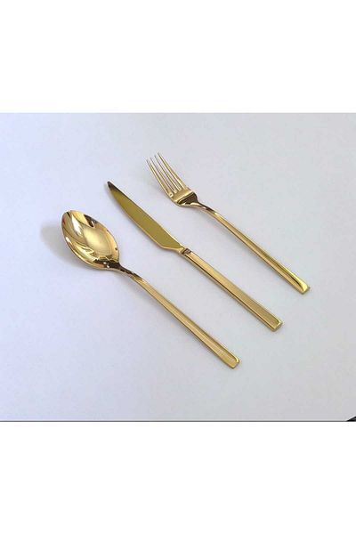 KB SOLİNGEN Rose Model Titanium Gold 84 Piece 4 Millim Thickness Fork Spoon Knife Set for 12 Persons