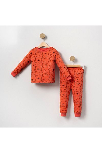 aden kids Brick Color Bear Printed Seasonal Cotton Fabric Cartoon Unisex Children's Pajamas Set