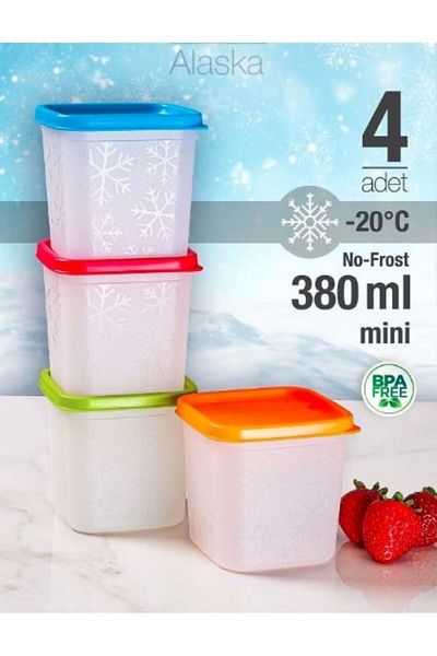 HOLLYHOME 4 Pieces Mini Alaska Nofrost Storage Container Deep Freezer 380ml