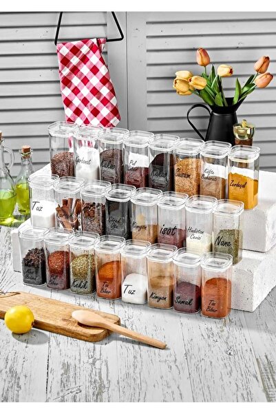 Arbu Home طقم برطمانات توابل أكريليك فاخر، 24 قطعة، سعة 300 مل، مع ملصقات