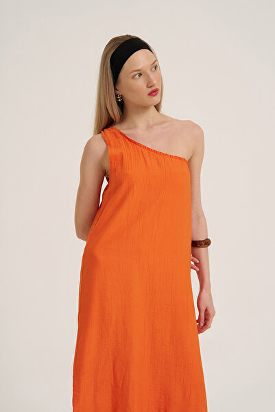 Quzu Одноплечове плаття з воланами, помаранчеве