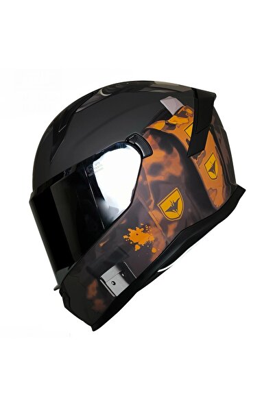 MTS M-910 Mat Siyah-gri-sarı Güneş Vizörlü Kask (GRİ CAMLI)