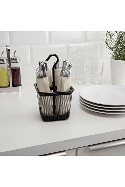 IKEA 4 Bölmeli Askılı Kaşıklık 12x12x24 Cm İkea Tezgah Üstü Çatal Bıçaklık Siyah