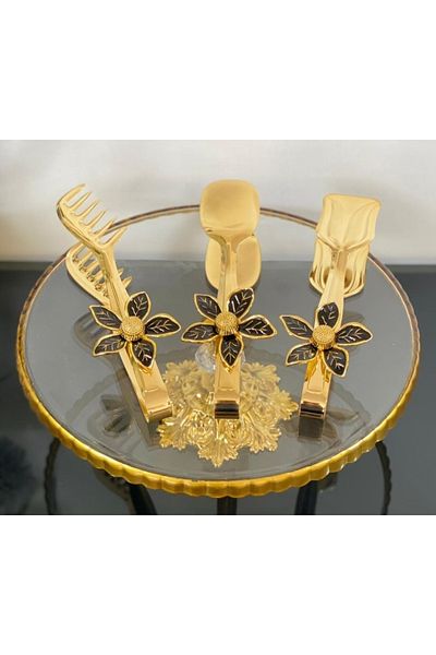 atabey home Gold Serving Tongs Set of 3 Papatya Black/pasta/cake/food/presentation Tongs