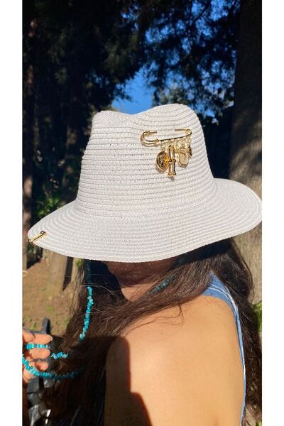 laviyonsa Білий ковбойський солом'яний ківш знімний натуральний камінь Спеціальний дизайнерський аксесуар