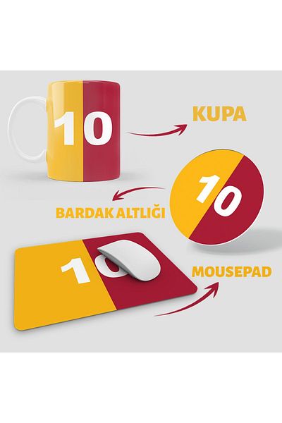 Baskı Markt لوحة ماوس باللون الأصفر والأحمر - طقم قاعدة أكواب وكوب
