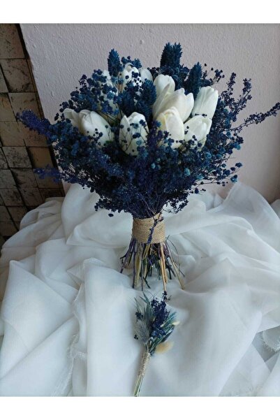 Nikadu Lacivert Islak Lale Gelin Buketi, Mavi Lale Gelin Çiçeği, Nikah Çiçeği