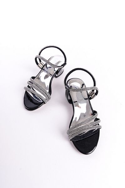 Pabrik Nou Sezon Negru Glezna Piatra Spate Deschis Toc Transparent Pantofi Fete Cu Toc