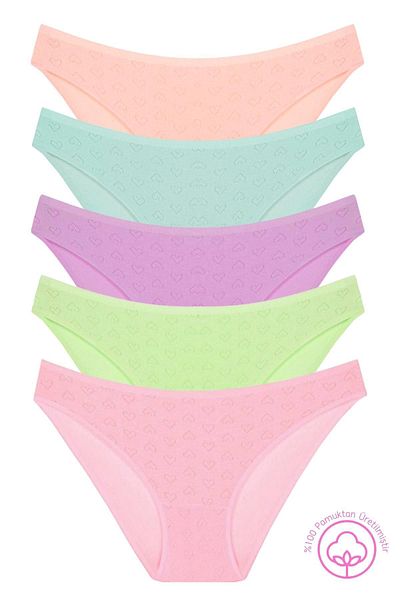 Newlilla 1501 Heart 100% Baumwolle 5-teiliges Damen-Bikini-Höschen-Set 1501-v3
