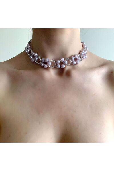 LeylanTakı Kadın Lila Inci El Yapımı Tasma Kolye