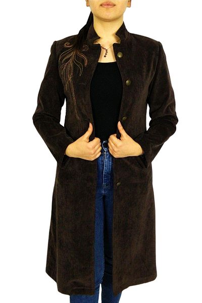 Eflatun Women's Brown Velvet Tunic Efl3149