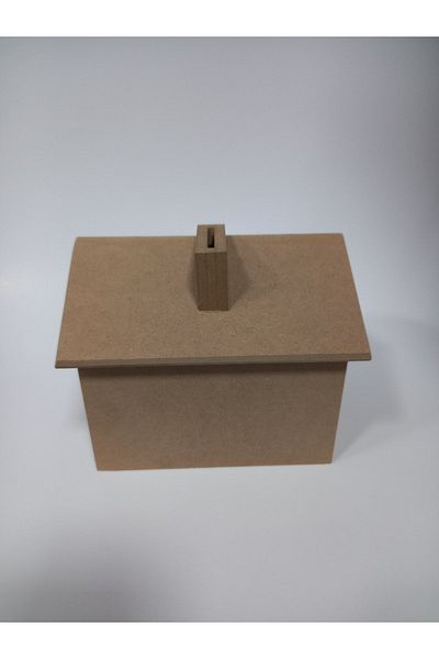 Yıldız Hobi Kırtasiye Paintable Wooden Raw MDF Home Piggy Bank (13x14x18 Cm)