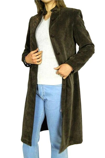 Eflatun Women's Khaki Velvet Tunic Efl3149