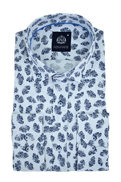 ADVANTE Чоловіча сорочка з довгими рукавами та принтом листя Fitt Bgl-st02980
