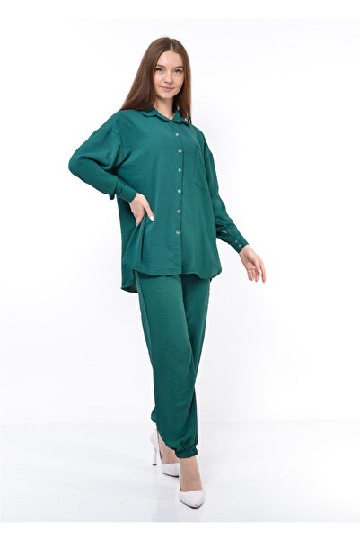 Nuseel Set de două piese pentru femei Aerobin, cămașă-pantaloni, verde smarald