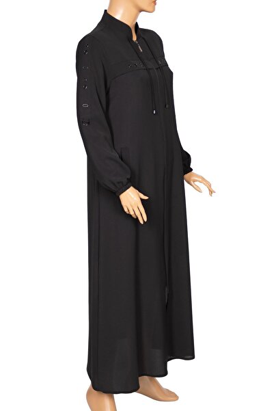 HESNA Γυναικείο Κυπαρίσσι Υφαντό Crepe Black Ferace με αξεσουάρ Bird's Eye