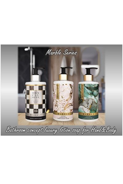 DEXCLUSIVE Luxury Bath Concept Liquid Soap with Lotion 400 Ml- Marble Series 3 Pieces