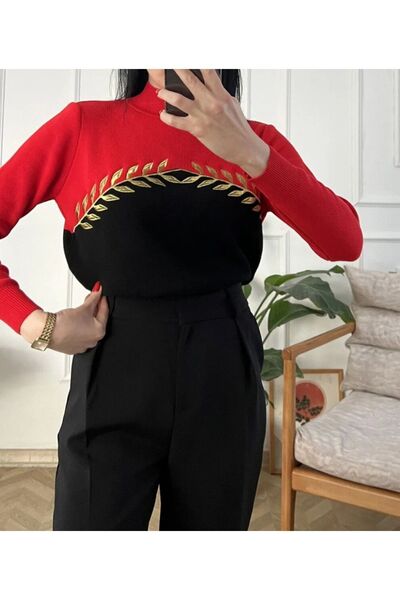 lilyum Black red gold embroidered sweater
