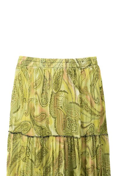 Oppland Magnolia Patterned Chiffon Skirt - Elastic Waist, Comfortable Cut, Split