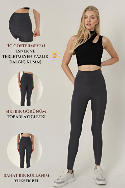 Bled Dalgıç Kumaş , Yüksek Bel Ve Toparlayıcı Premium Yazlık Tayt Füme